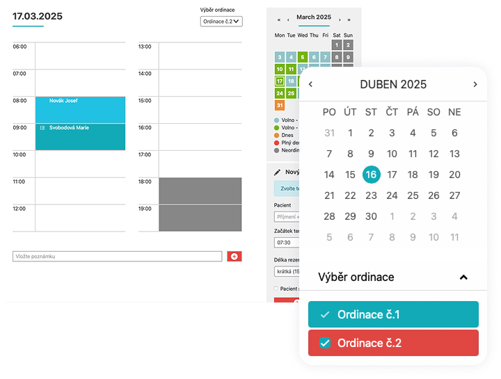 Kalendář a plánování terapií v FYZIOPAD